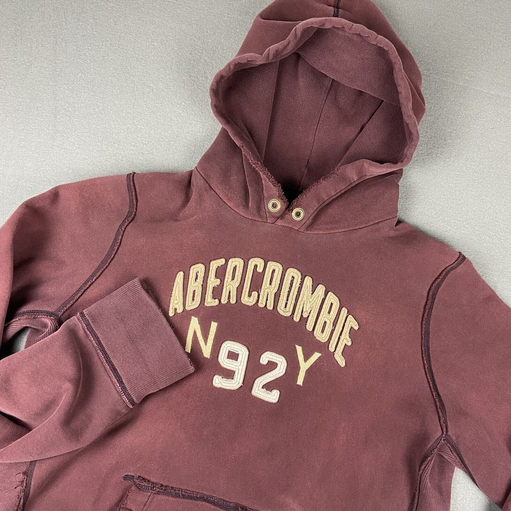 Y2K Abercrombie & Fitch Maroon Hoodie with Cream Logo